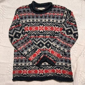 Vintage Claudia D Fair Isle Red Black White Crew Neck Sweater